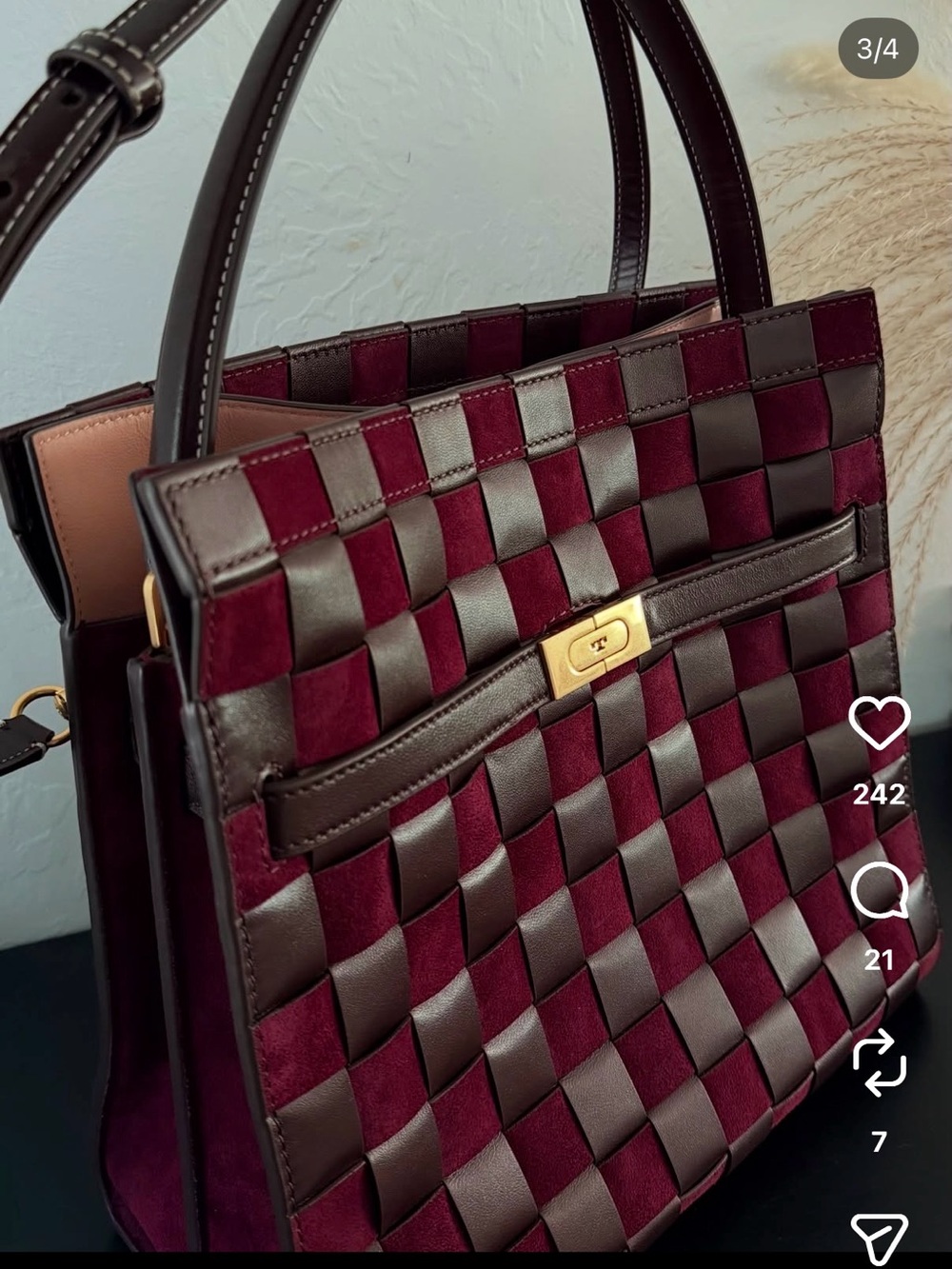ISO Tory Burch Burgundy and Dark Brown Woven Shoulder Bag
